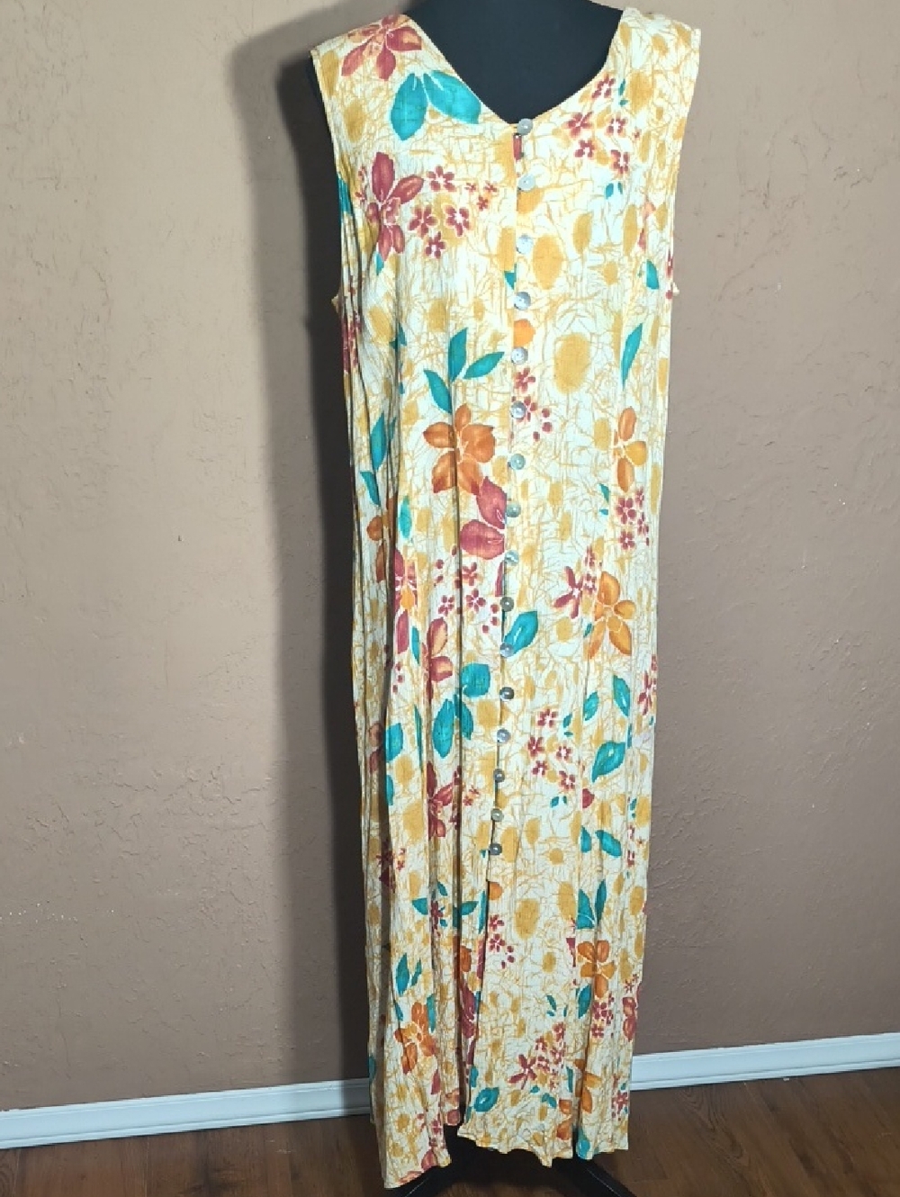 dressbarn Women's Yellow Floral Button Down Maxi Dress Size 14